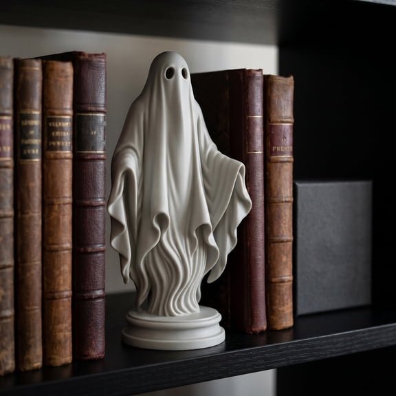 White Open Arms Ghost Figurine, 5.7" Small Resin Gothic Spooky With Round Base, Ghost Decor Figurines for Halloween Home Decorations Indoor