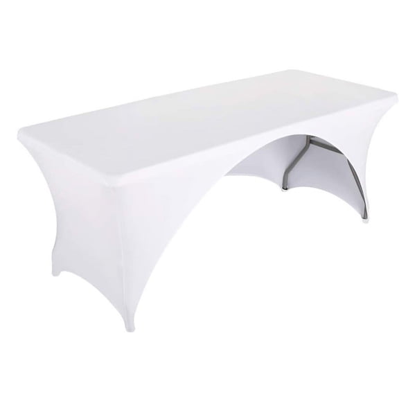 White Open Back 6 Foot Stretch Fitted Spandex Table Cover