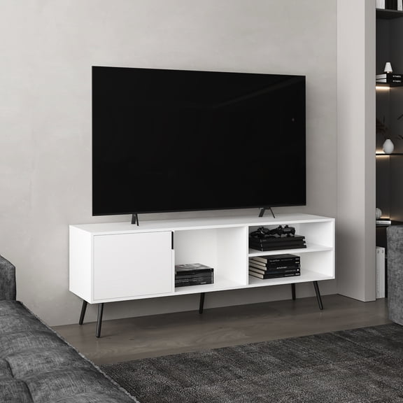 White, Open - Back for Cables - One - Door Cabinet - Living Room - Organize Entertainment Stuff