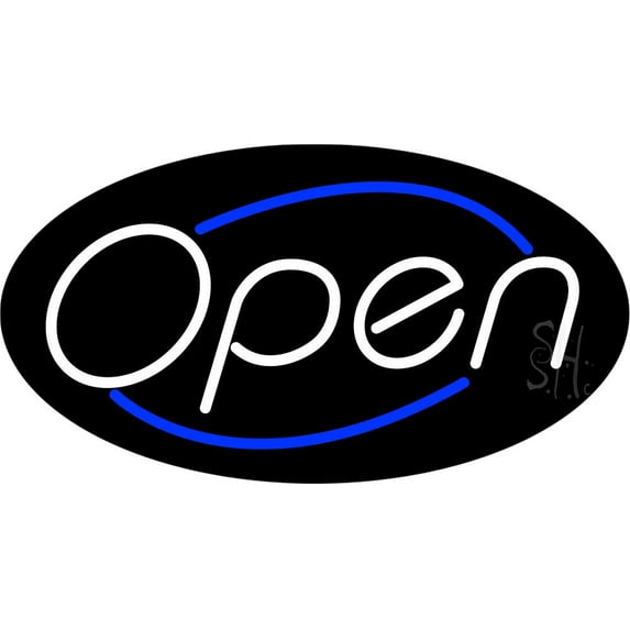 White Open With Blue Border Oval Animated LED Neon Sign 13 x 24 - inches, Black Square Cut Acrylic Backing, with Dimmer - Bright and Premium built indoor LED Neon Sign for storefront.