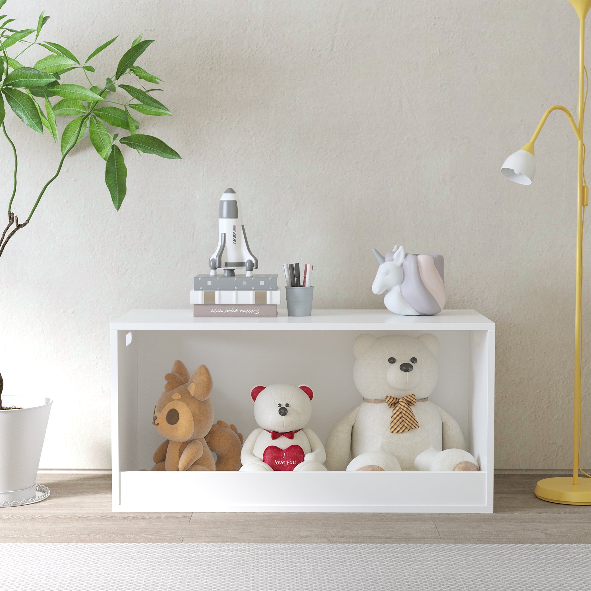 White Open-Front Toy Storage Bin - 31.5" Wooden Organizer Box for Kids' Toys & Books