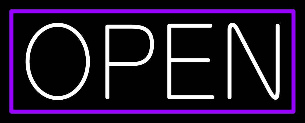 White Open With Purple Border LED Neon Sign 13 x 32 - inches, Clear ...