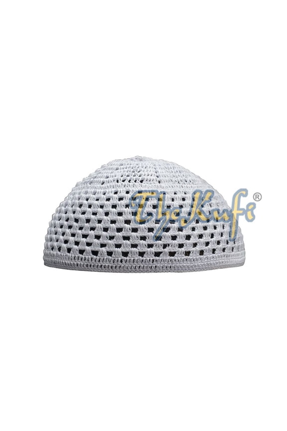 White Open Weave Soft Comfortable Durable Cotton Hand-Crocheted Kufi ()