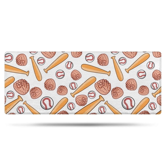 White Orange Baseball Gear Pattern Bathroom Rugs Mat,Non Slip Microfiber Bathroom Rug,Rubber Backing,Soft Bathroom Mats for Bathroom Floor,Tub and Shower,60x24in(150x60cm)