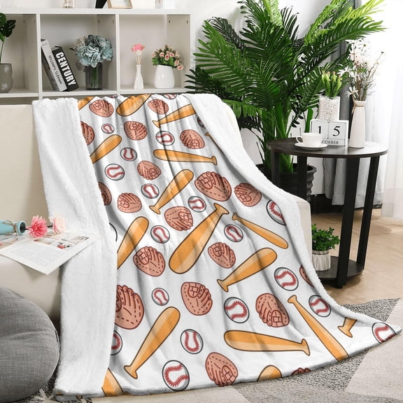 White Orange Baseball Gear Pattern Blanket,Comfortable Soft Lamb Wool Throw Blanket,All Season,Warm Lightweight Blankets for Sofa Bed Couch Living Room Chair,50"x60"