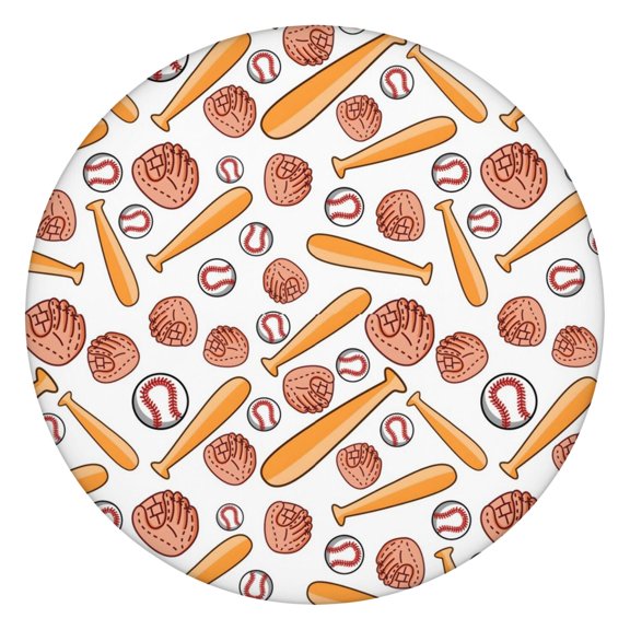 White Orange Baseball Gear Pattern Round Fitted Tablecloth with Elastic Edge,Dining Table Cover Waterproof,Outdoor Round Tablecloth for Camping,Dining,Indoor and Outdoor