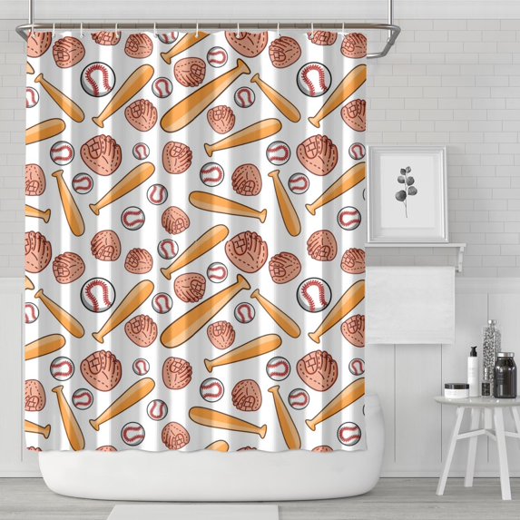 White Orange Baseball Gear Pattern Shower Curtain 72"x84" ,Bathroom Decorative Shower Curtains Set with 12 Hooks,Modern Waterproof Washable Shower Curtain