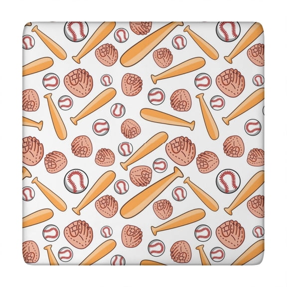 White Orange Baseball Gear Pattern Square Fitted Tablecloth with Elastic Edge,Square Table Cover,Washable Elastic Table Cover for Home Kitchen Party Decor 34"x34"
