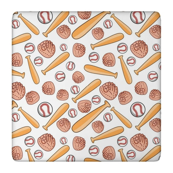 White Orange Baseball Gear Pattern Square Fitted Tablecloth with Elastic Edge,Square Table Cover,Washable Elastic Table Cover for Home Kitchen Party Decor 36"x36"