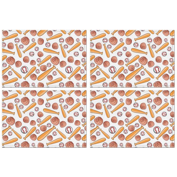 White Orange Baseball Gear Pattern Summer Placemats Table Placemats Set Of 4-Linen Kitchen Washable Placemats Table Mats 11.8"x17.7"Non-Slip Heat Resistant
