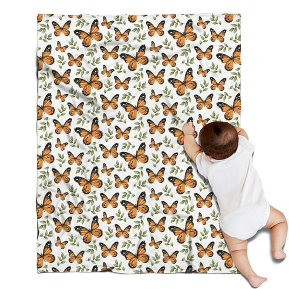 White Orange Butterfly Leaf Pattern Blanket,Comfortable Soft Flannel Throw Blanket,All Season,Warm Lightweight Blankets for Sofa Bed Couch Living Room Chair,30"x40"