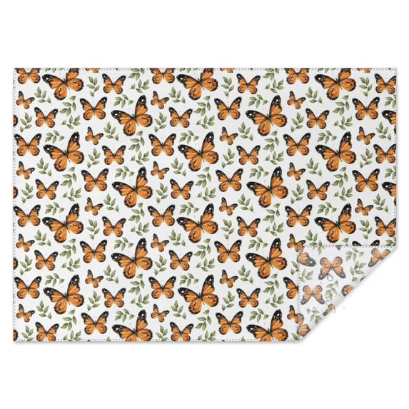 White Orange Butterfly Leaf Pattern Rectangle Tablecloth 60"x84",Waterproof Polyester Rectangle Table Cloth, Wipeable Spillproof Polyester Tablecloth for Dining, Camping, Indoor and Outdoor