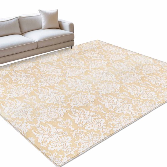 White Orange Flower Area Rug, Ethnic Middle East Non-Slip Felt Rubber Backing Rectangle Indoor Carpet Washable Rugs for Living Room Bedroom 5x7ft
