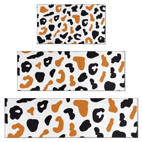 White and Orange Of Leopard Print Kitchen Rugs Sets Of 3,Kitchen Runner Rugs Non Skid Washable,Decorative Kitchen Floor Mats for Kitchen,Sink,Laundry,17"x30"+ 17"x47" + 17"x59"