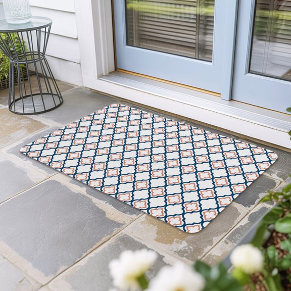 White Orange Moroccan Door Mat Indoor Outdoor, Geometric Abstract Art Non Slip Welcome Mat with Rubber Backing, Absorbent Fabric Front Door Mats Entryway Rug for Home Patio Entrance 16"x24"