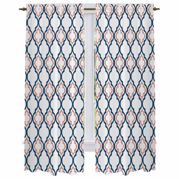 White Orange Moroccan Kitchen Curtains, Geometric Abstract Art Light Filtering Window Curtain Panels, 2Pcs Rod Pocket Window Treatments Set for Living Room Bathroom Bedroom 52x72 Inches
