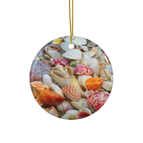 White Orange Pink Seashells Christmas 2D FLAT Ceramic Ornament