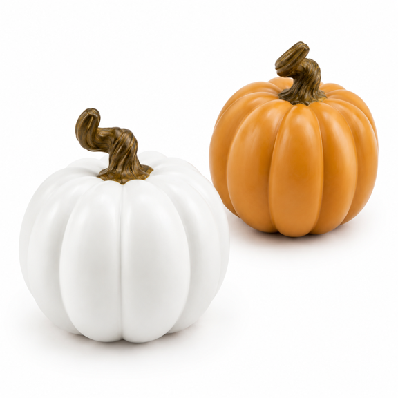 White & Orange Pumpkin Decorative Figurine Set of 2 for Fall Home Decor