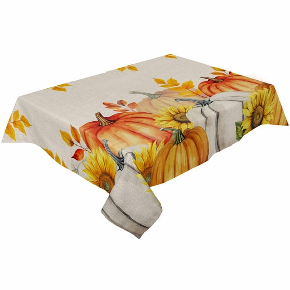 White Orange Pumpkin Rectangle Tablecloths 54x79,Thanksgiving Vintage Autumn Sunflower Table Cloth Table Cover Indoor/Outdoor Tabletop Decor for Wedding Holiday Party Dinner Baby Shower