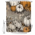 thumbnail image 1 of White Orange Pumpkins Fall Shower Curtain, Waterproof Shower Curtains for Bathroom, Thanksgiving Botanical Washable Fabric Bathtub Curtain Set Bath Decor with 12 Hooks Long 72"x84", 1 of 8