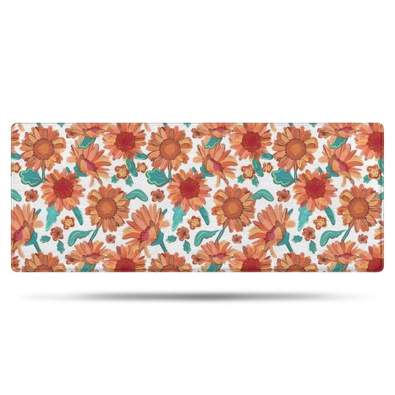 White Orange Sunflower Green Leaf Pattern Bathroom Rugs Mat,Non Slip Microfiber Bathroom Rug,Rubber Backing,Soft Bathroom Mats for Bathroom Floor,Tub and Shower,60x24in(150x60cm)