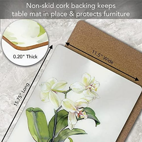 Cala Home White Orchid Decorative Hardboard Cork Back Tabletop Placemats 4 Pack Manufactured in the USA Heat Tolerant and Easily Wipes Clean