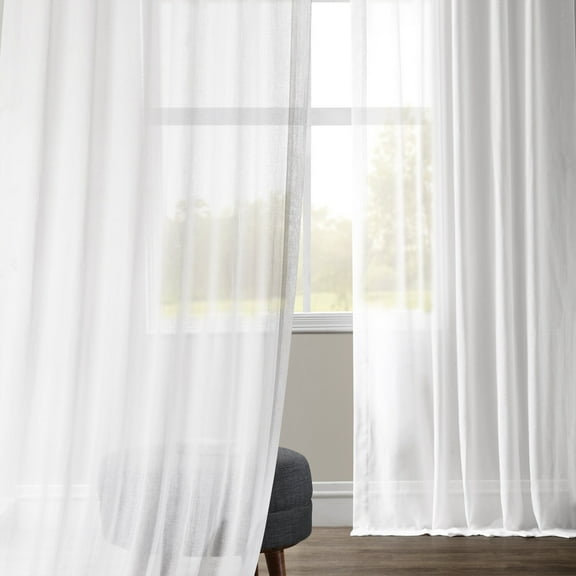 White Orchid Faux Linen Sheer Curtain (1 Panel), White Orchid, 50W X 108L