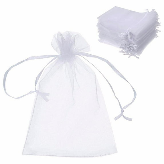 White Organza Drawstring Bags, 100 Pcs Small Gift Bags for Jewelry Candy Wedding Favors, Bulk Organza Pouches for Party Gifts, Wrapping Supplie, 3.5"x4.7"