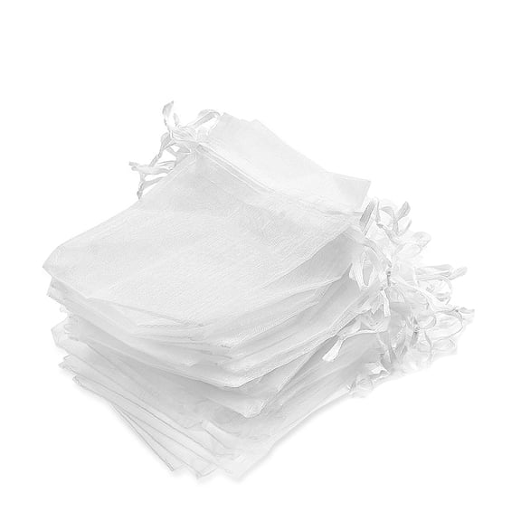 SEWOART White Organza Small Jewelry Pouches, 100 Pieces - Bags for Jewelry, Party Favors, and Storage