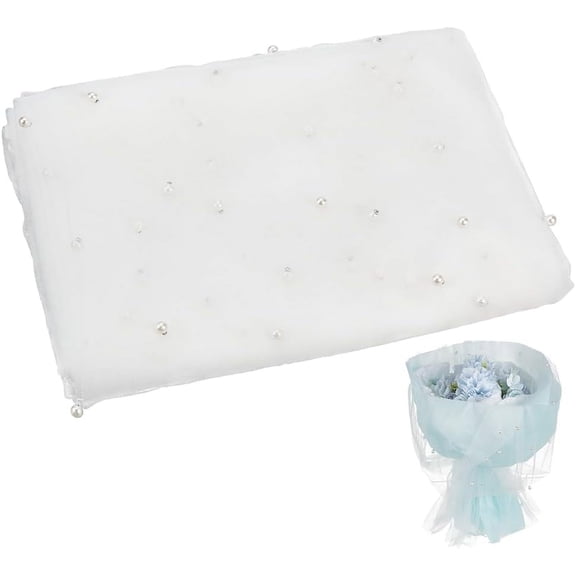 White Organza Mesh Wrapping Paper 77x71 Inch Pearl Bouquet Wrapping Paper for Floral Gift Wrapping Wedding Mother's Day Valentine's Day Anniversary Birthday Graduation