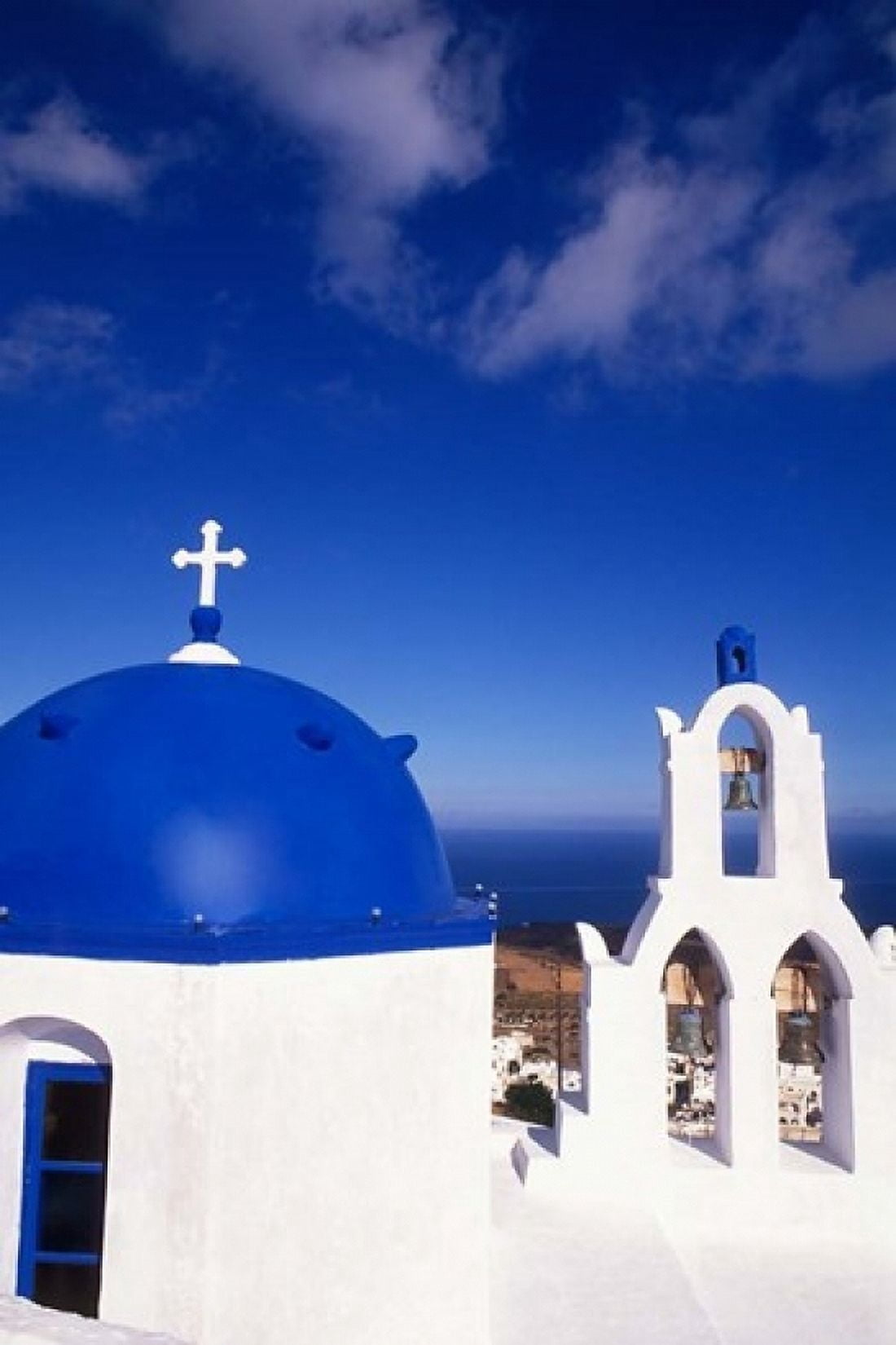 White Orthodox Church of Oia Santorini Greece Canvas Art - Bill Bachmann DanitaDelimont (12 x 17)
