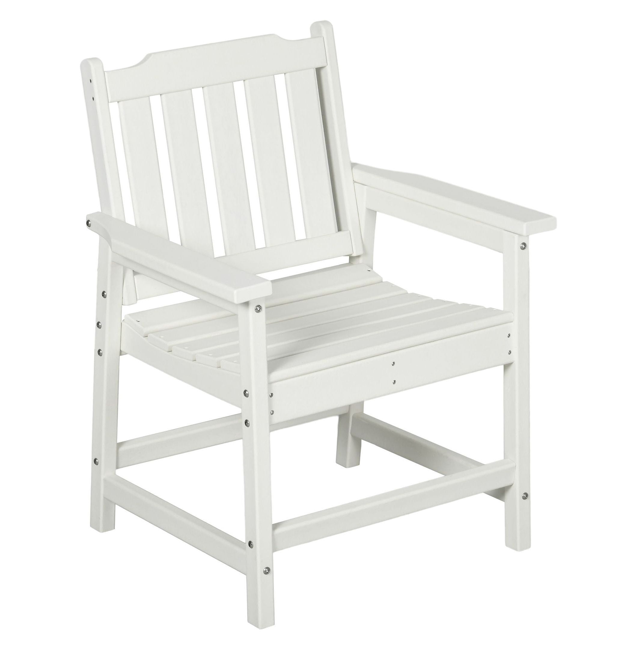 White Outdoor Dining Chairs - Plastic Patio Armchair with Slatted Back - HDPE Lawn Furniture for Garden, Poolside