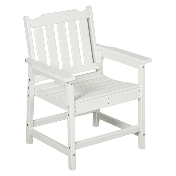 White Outdoor Dining Chairs - Plastic Patio Armchair with Slatted Back - HDPE Lawn Garden Poolside Furniture