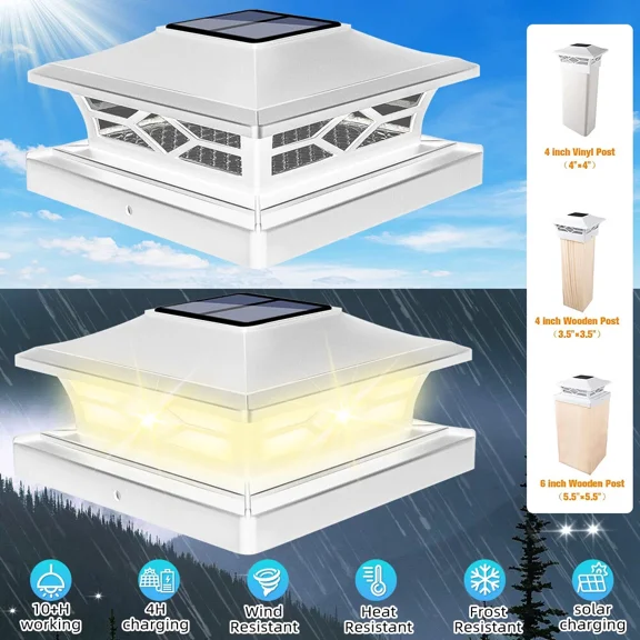 White Outdoor Fence Dock 2Pack Solar Post Deck Cap Lights 4X4/6X6 Led Lamp
