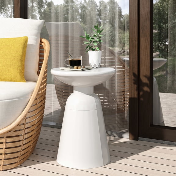 White Outdoor Metal End Table / Great for Holding Lemonade Pitchers