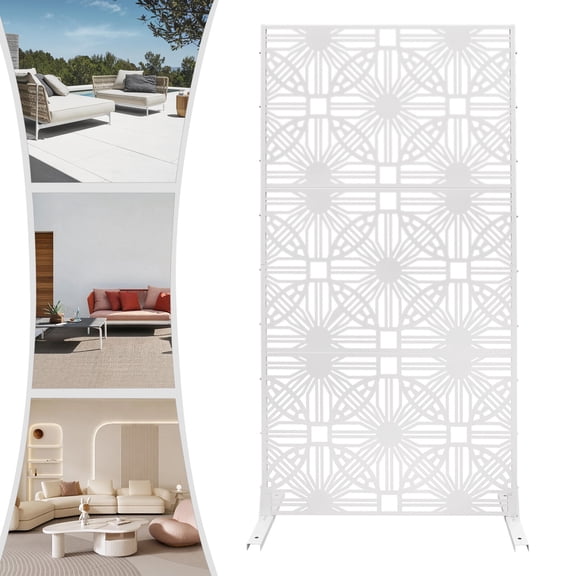 White Outdoor Privacy Fence Screen, Removable Outdoor Decorative Panels, Flower Pattern Privacy Screen Fence Panels