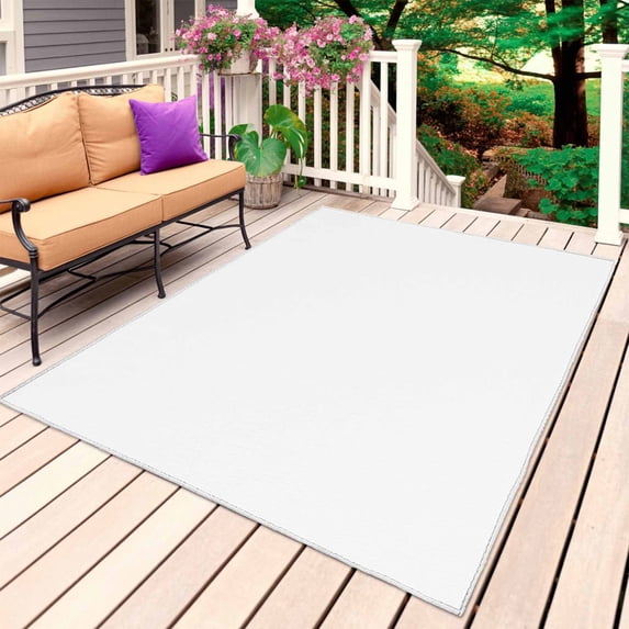 White Outdoor Rug 3x5 Ft, Non Slip Washable Area Rug, Modern Minimalist Pure Soild Color Patio Rugs Carpet Runner, Large Floor Mat for Indoor/Outdoor Deck Porch Camping