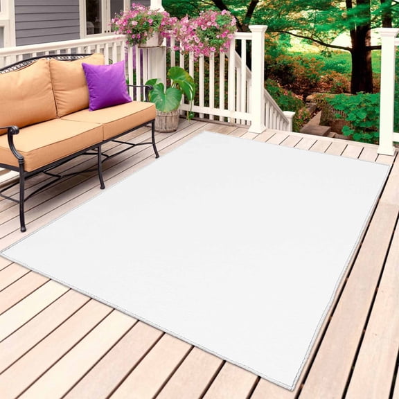 White Outdoor Rug 4x6 Ft, Non Slip Washable Area Rug, Modern Minimalist Pure Soild Color Patio Rugs Carpet Runner, Large Floor Mat for Indoor/Outdoor Deck Porch Camping