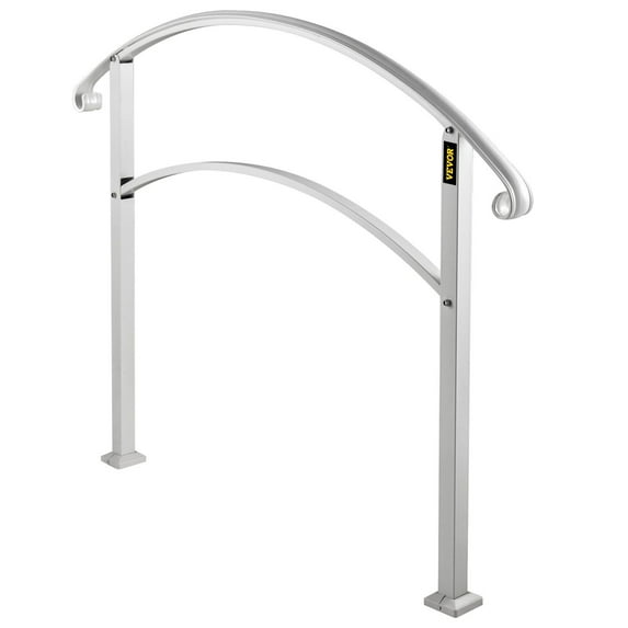 White Outdoor Step Handrail, Fits 1 to 4 Steps - Wrought Iron Porch & Stair Railing for Concrete or Wooden Steps, Easy Installation