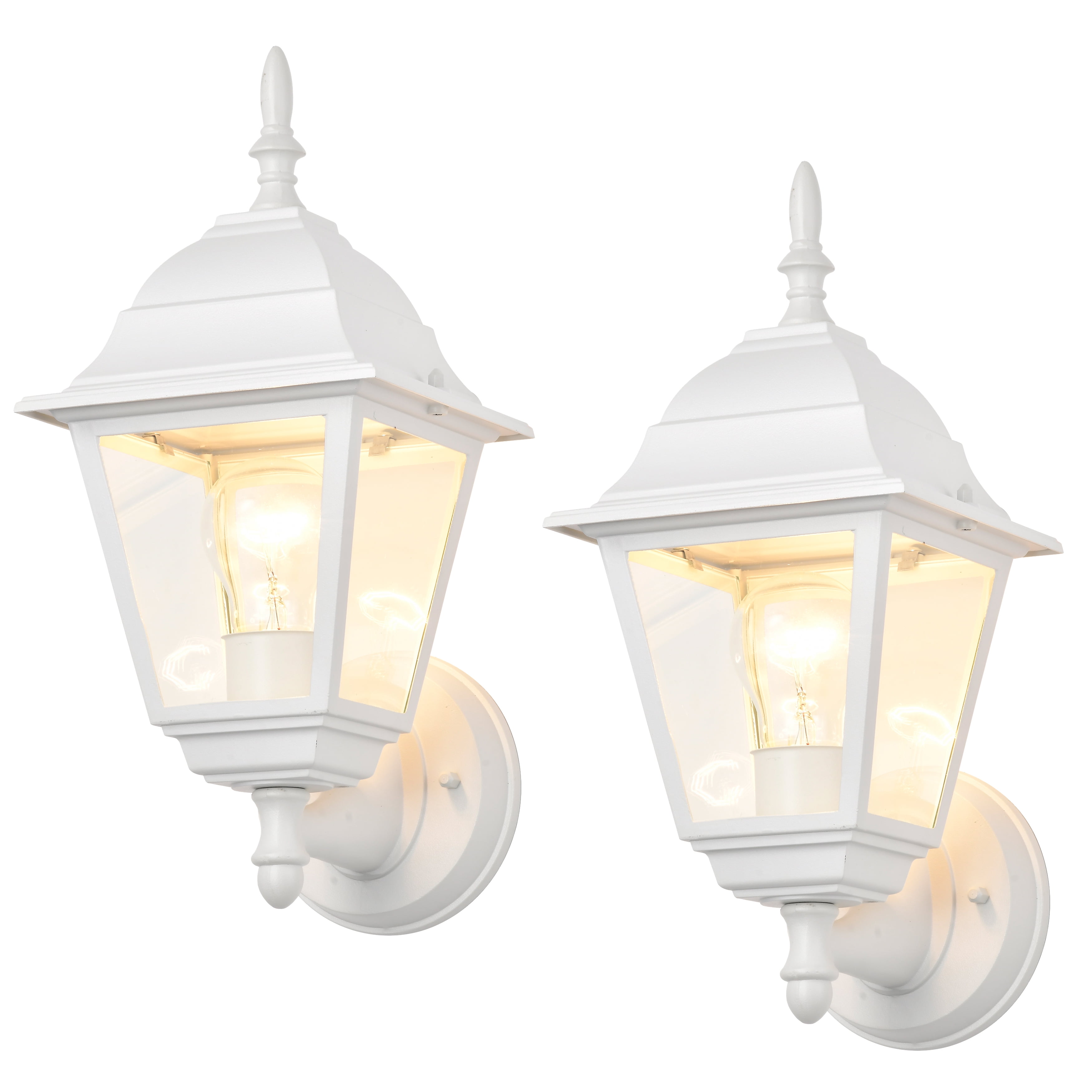 White Aluminum and Glass Outdoor Wall Lantern Set