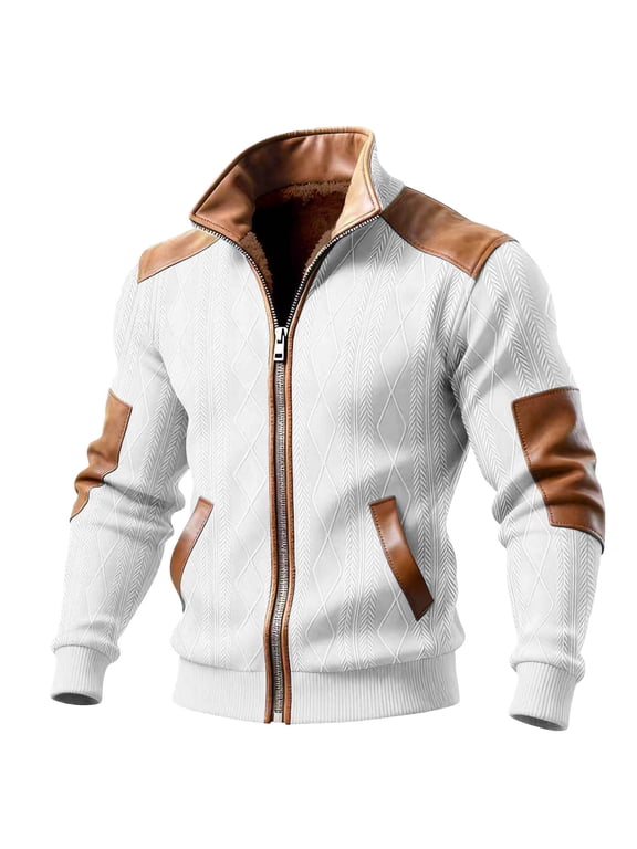 White Outfits for Man Fall Winter Long Sleeve Collared Neck Color Block Thermal Fuzzy Cardigan Plain Jackets Trench Coats Mens 2026 XXL