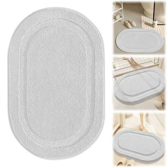 White Oval Bath Mat 16X24 Inch - Soft,Absorbent,Non-Slip,Machine Washable,Bathroom Rug