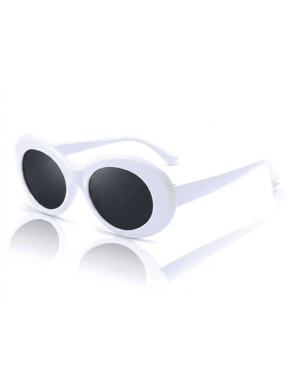 White Oval Clout Goggles Women Men Retro Round Rimmed Costume Frame Bold Retro Oval Mod Thick Frame - Y2k Style