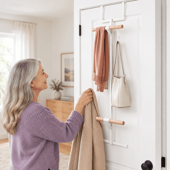 White Over The Door 2-Tier Backpack Hanger for Closet Storage