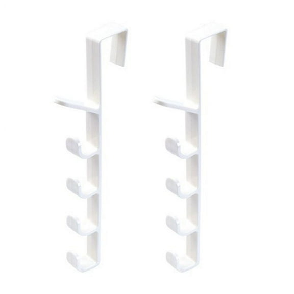 White Over The Door Hooks Heavy Duty Hanger for Hats, Coat, Scarf, and Purse, Load-bearing Strong Door Hook,Door Hanging Rack with 5 Hooks, Set of 2