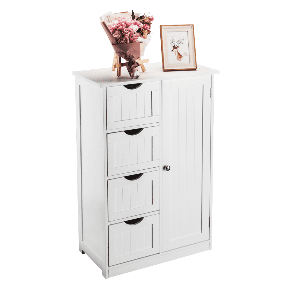 White Over-Toilet Storage Cabinet with 4 Drawers - Bathroom Space Saver, Waterproof MDF for Bath & Laundry Room, 21.7" Wide, Easy Assembly