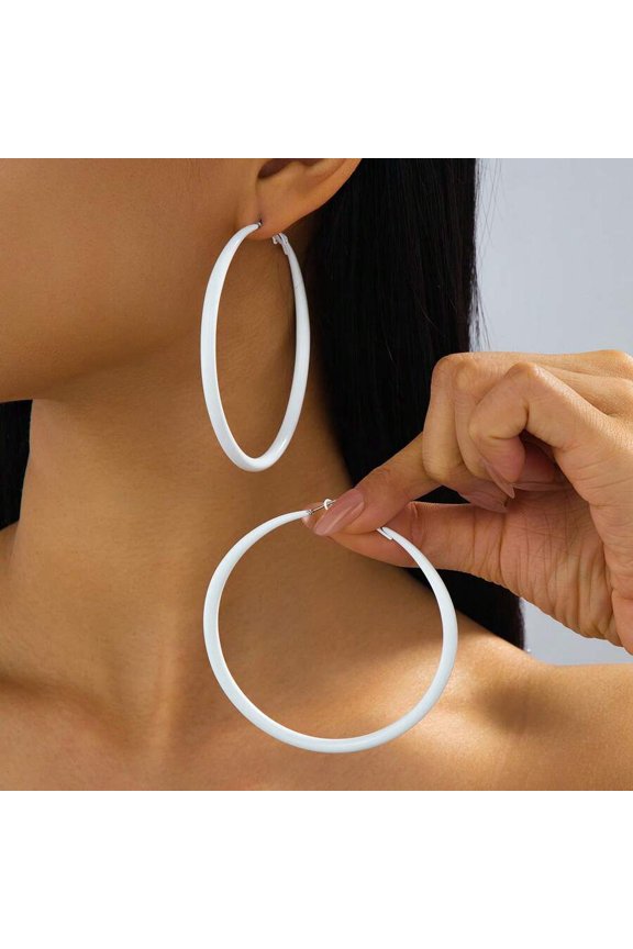White Oversized Smooth Gloss Hoop Earrings With Hinge Back