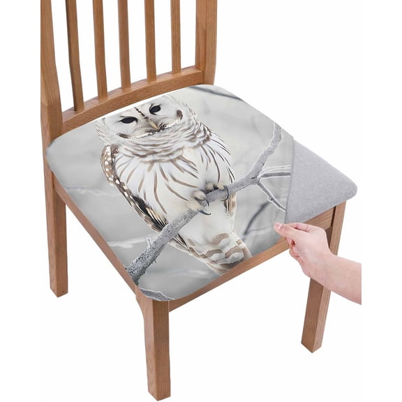 White Owl Chair Seat Covers for Dining Room Stretch Chair Seat Covers Set of 6, Farmhouse Animal Birds Tree Branches Chair Seat Protector Cushion Slipcovers for Kitchen Restaurant Office