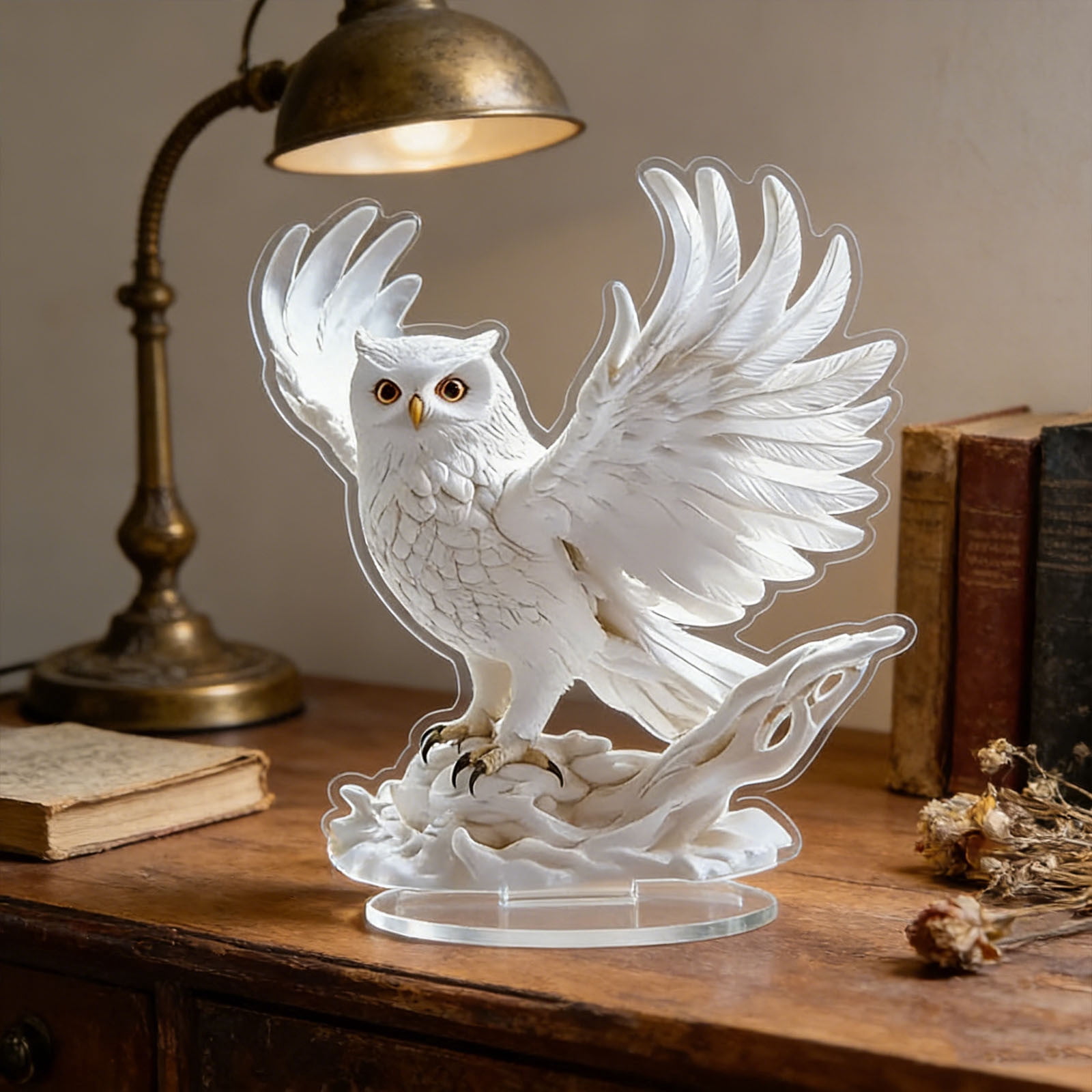 White Owl Figurine Elegant Wildlife Sculpture, QQZ Acrylic Stand Statue ...
