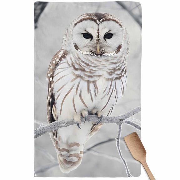 White Owl Kitchen Towel Dish Cloths Set of 1, Microfiber Soft Kitchen Hand Towels, Farmhouse Animal Birds Tree Branches Absorbent Quick Drying Dishcloths 18 x 28 Inches